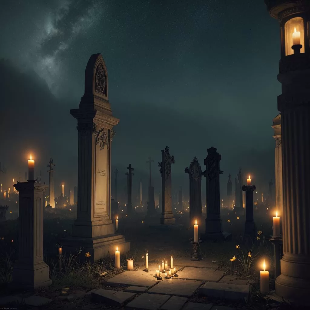 image (26) On the cemetery of the unrequited metronome, lit by candles, digital painting, artstation, concept art, craig mullins, breathtaking, 8 k resolution, extremely detailed, beautiful, establishing shot, artistic, hyperrealistic, octane render, cinematic lighting, dramatic lighting, masterpiece, light brazen
